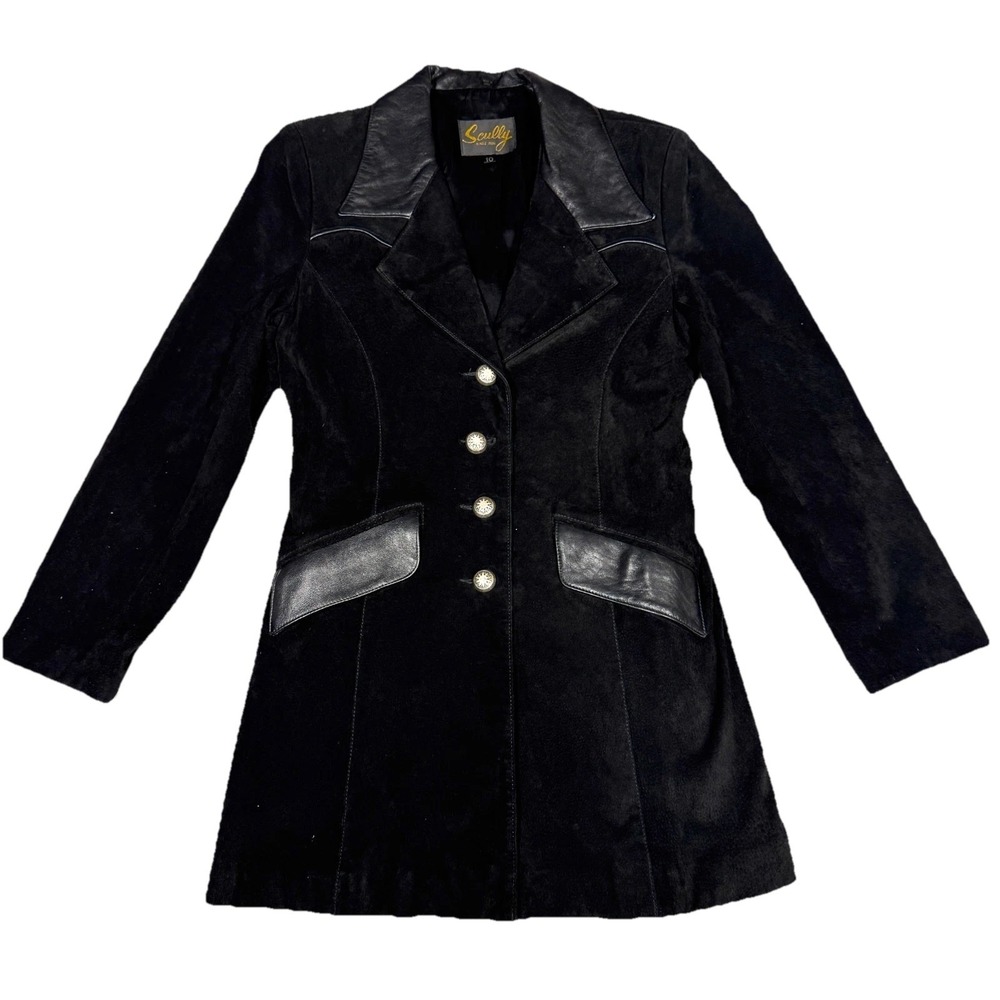 Vintage Scully Overcoat Womens 10 Black Suede Leather Trim